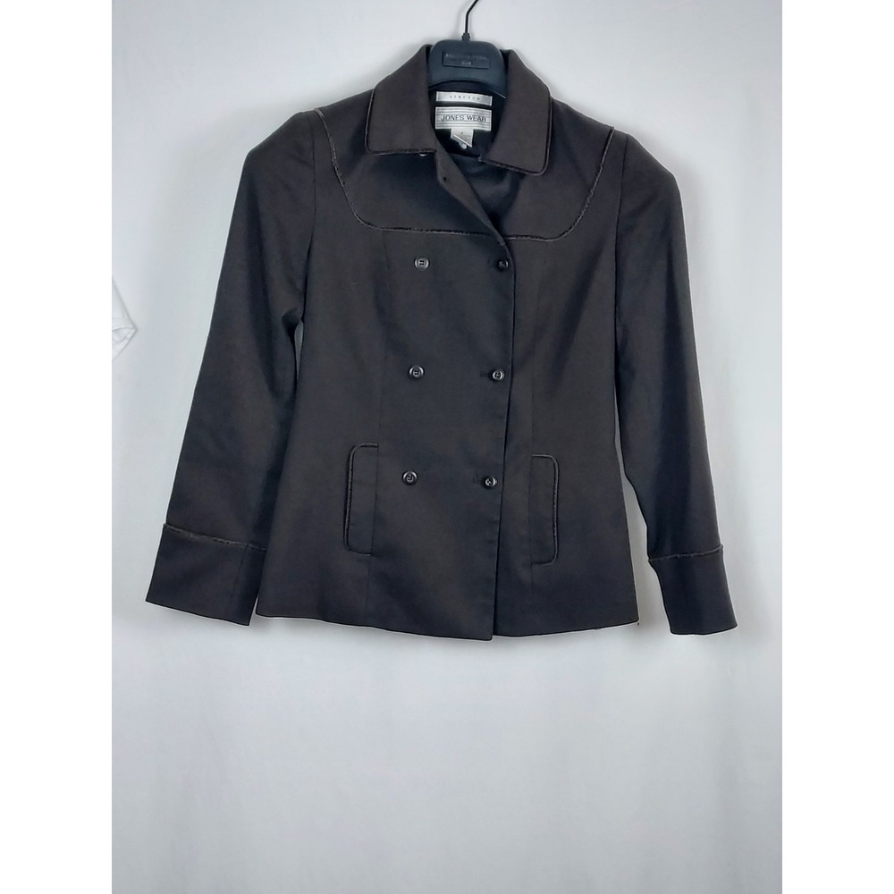 Jones Wear Womens Blazer Stretch Sz 4 Black Double Breasted Long Sleeve